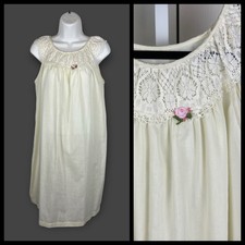 Vintage Yellow Gilead Lace Collar Floral Short Sleeveless Nightgown Small