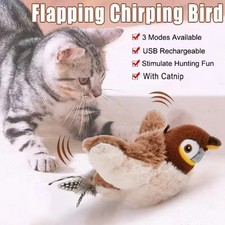 Bird Cat Toy Interactive Toy Rechargeable Chirping Flapping Bird no Flying 