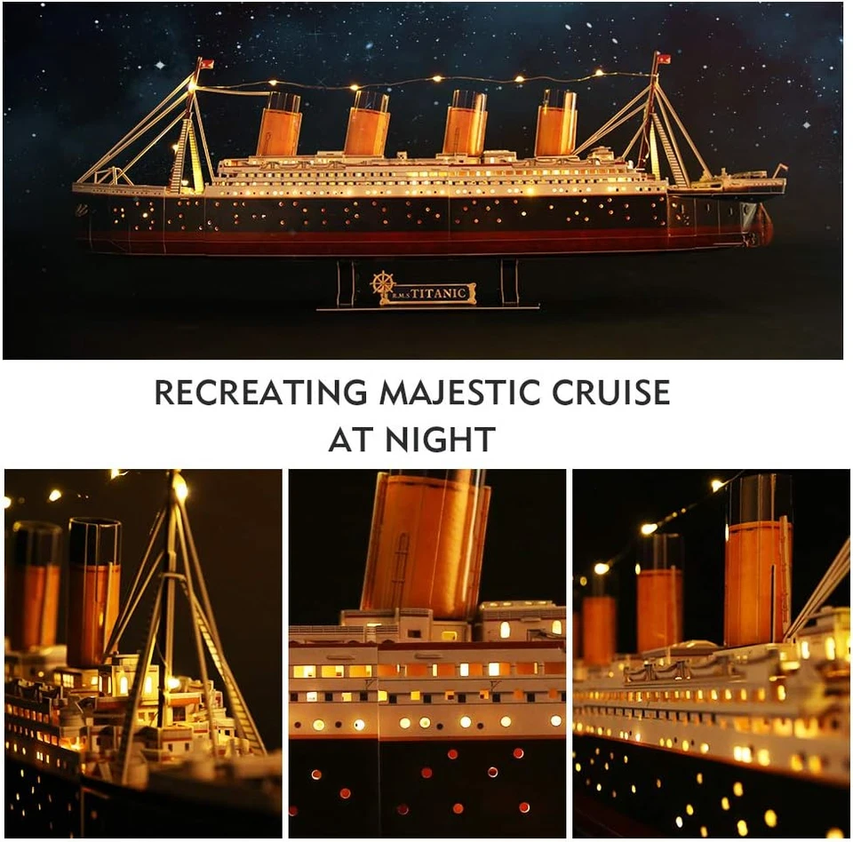 Puzzle 3D LED Titanic - Regali Di San Valentino Grande Nave Modello Kit Di Costr - Immagine 3 di 4