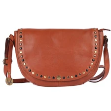 Genuine Italian Leather Boho Studded Crossbody Shoulder Bag 9.75 inch - Styli...