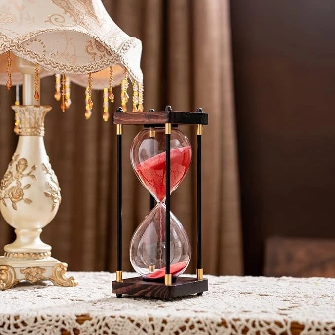 Temporizador de arena grande, temporizador de reloj de arena 60 minutos, reloj de arena de madera vintage azul Foto 3 de 4