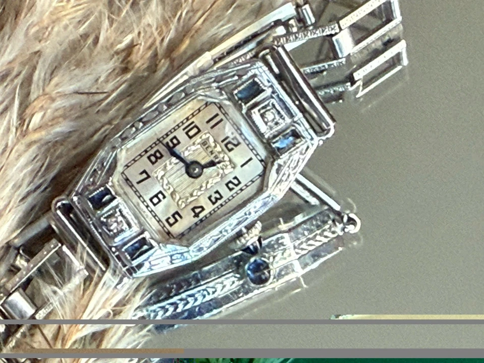 Banda vinculada a juego Benrus de zafiros y diamantes Art Deco de 1930 para damas Foto 2 de 4