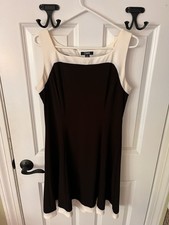 Chaps Women's Black/White Colorblock Sleeveless Scoop Neck Knee Dress Size L