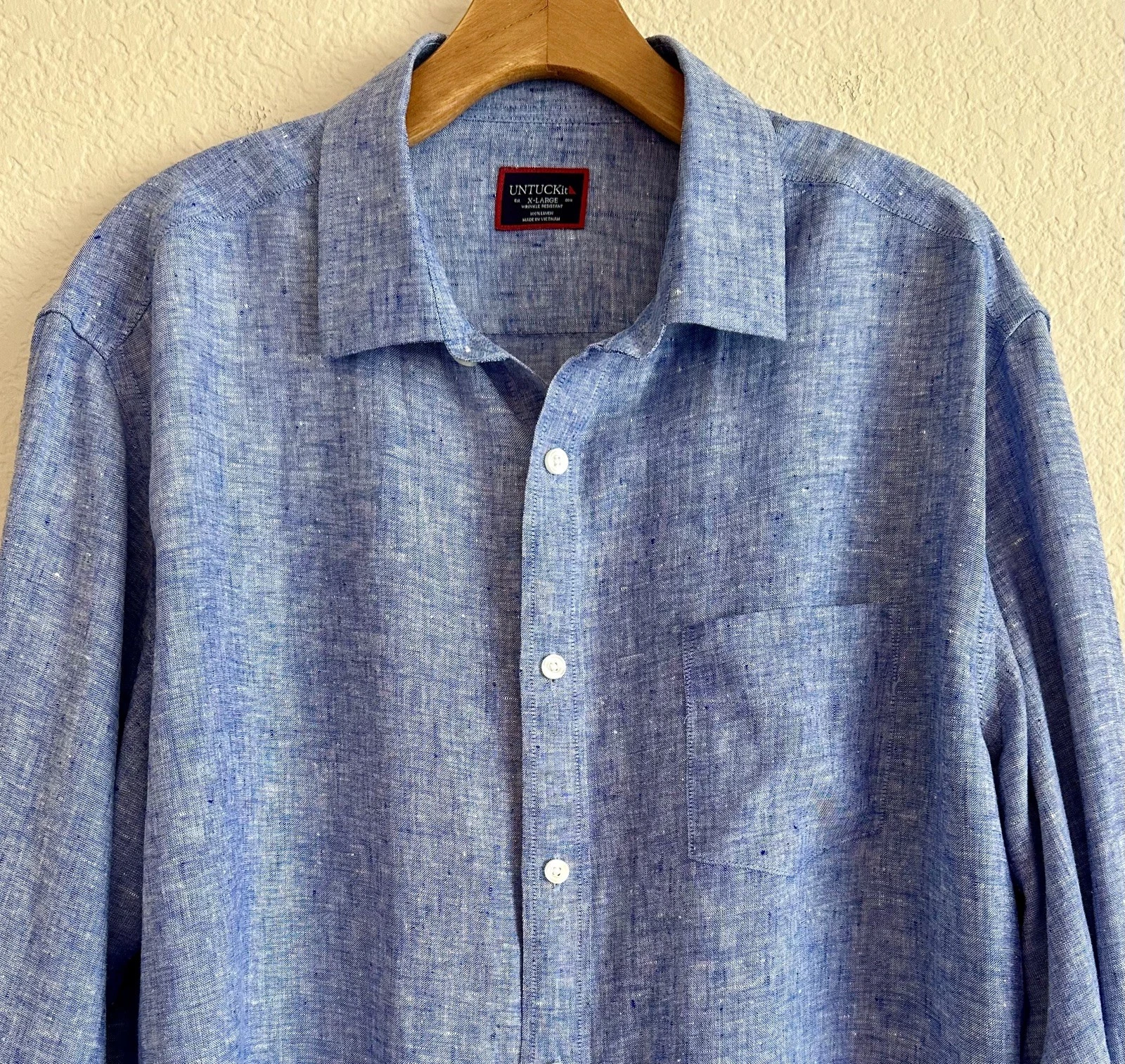 UNTUCKit Button Shirt Blue 100% Linen LS Vin Santo Winkle Resist Style Men’s L