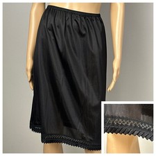 Vintage Fortune Half Slip Size Medium Black 100 Nylon Pleated Edge USA Silky