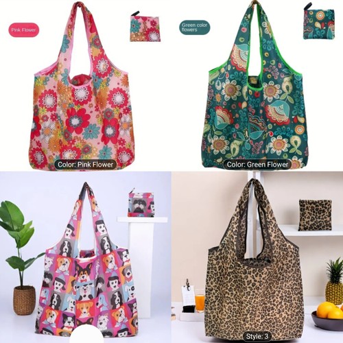 Folding Shopping Bags Reusable Foldable Large Grocery Tote Bags Pouch For Travel - Picture 4 of 23