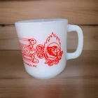Vintage Glasbake Circus World Orlando Florida Milk Glass Mug Red Logo 1983