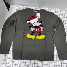 Disney Men's Mickey Mouse Santa Hat Christmas Sweater - Charcoal - Large - New
