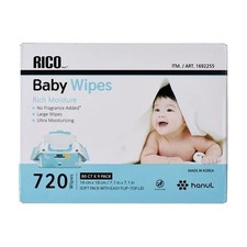 RICO Baby Wipes, Soft Pack With Easy Flip-Top Lid, Ultra Moisturizing, 720-Count