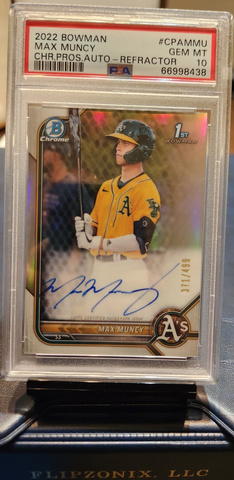 2022 Bowman Chrome Max Muncy 1st Auto Refractor /499 PSA 10 GEM MT