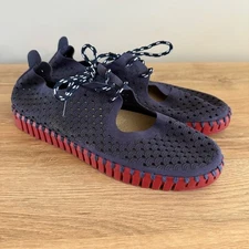 Ilse Jacobsen Tulip Tie Flats Navy Red Sole Perforated Slip On EU 40 US 9
