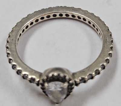 Pandora Sterling Silver Sparkling Pear CZ Halo Ring Sz 6.75  display picture 1
