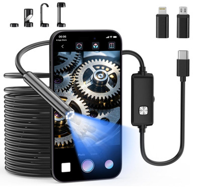 Endoscope Camera with Light, 1920P HD Borescope Camera with 8 LED Lights 16.4ft