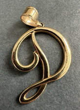 14K Yellow Gold Cursive Script Letter D Initial Pendant Charm Fine Jewelry