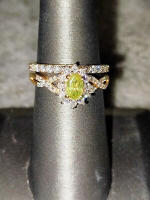 PREMIUM SAVA SPHENE/MOISSANITE 2RING SET/TCW=1.10, SZ 8 VERMEILYG/STERLING SILVR