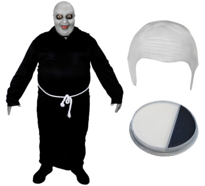 SCHWARZE ROBE, WEISSE GLATZE KAPPE UND GESICHTSFARBE HERREN HALLOWEEN KOSTÜM
