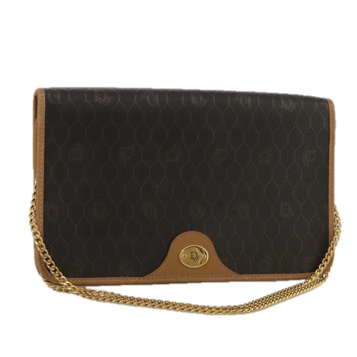 Christian Dior sac à bandoulière chaîne toile nid d'abeille PVC noir authentique yk16102