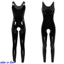Women Faux Patent Leather Bodysuit Jumpsuits Lingerie Leotard PVC Crotchless