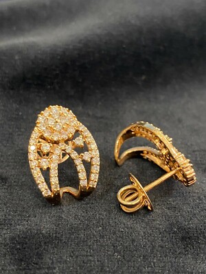 Pave 1.47 Cts Round Brilliant Cut Natural Diamonds Stud Earrings In 585 14K Gold