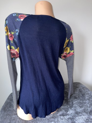 Le Lis Womens M Top Navy Floral Stripe Soft Cute Color Block USA 2394 - Bild 3 von 4