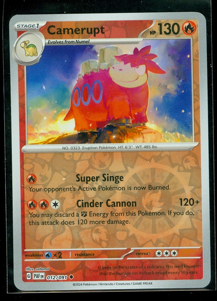 Pokemon CAMERUPT 012/091 - Paldean Fates - Rev Holo - - MINT