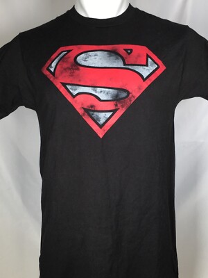 Superman Logo DC Comics Justice League Black T-Shirt Men's SMALL