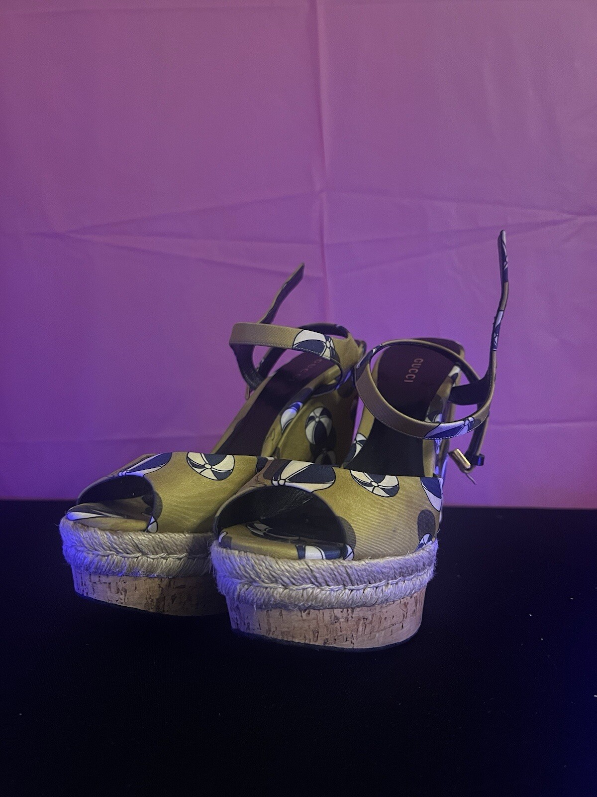 Gucci Leather Wedge Espadrilles Sandals Womens Size 9 Platform Beach Heels