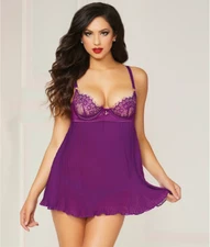 SEVEN 'TIL MIDNIGHT Purple Pretty In Purple Babydoll Set, US Small, NWOT