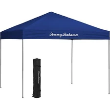 Tommy Bahama Pop-Up Canopy Tent — EZ Open, Roller Bag & Spikes, Blue, 10×10 ft