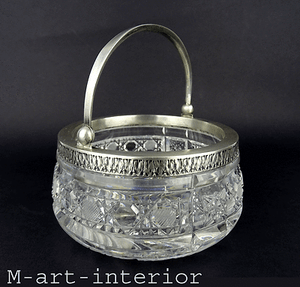 Details zu Antike Sterling Silber Kristall Zucker-Schale Korb Bonboniere Bowl Riga 1922-30 Beliebt und hoch bewertet