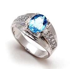 Blue Topaz Oval Cut Gemstone With 925 Sterling Silver Ring For Men's #255