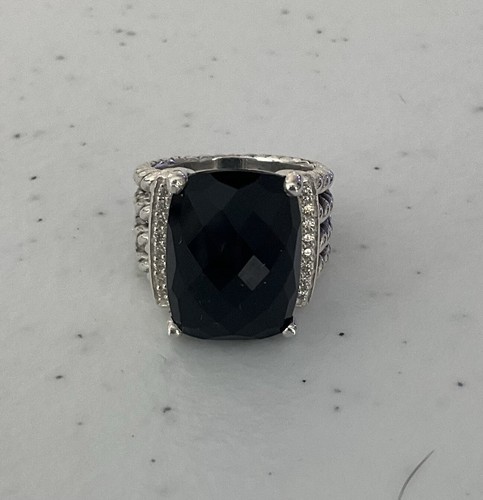 GORGEOUS DAVID YURMAN STERLING SILVER/DIAMONDS/ONYX WHEATON RING! SIZE 5 - Picture 2 of 14