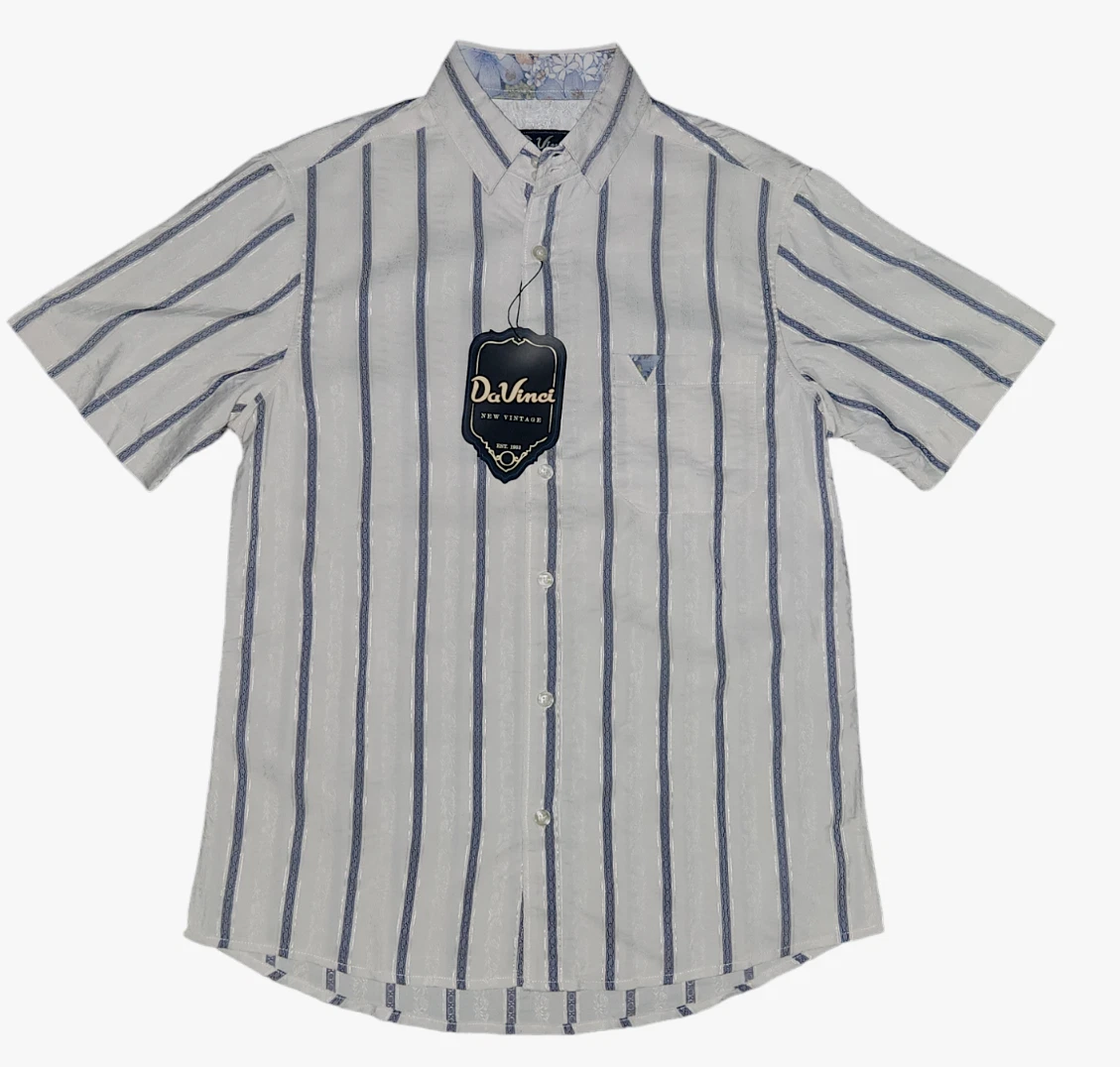 Da Vinci ストライプシャツ グレー/ネイビー DaVinci Cotton Striped Casual Button-Down Shirts for Men for sale