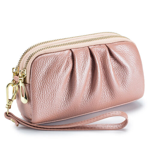 Genuine Leather Wristlet Wallet for Women Stylish Ruched Wristlet Clutch Purse - Picture 22 of 29