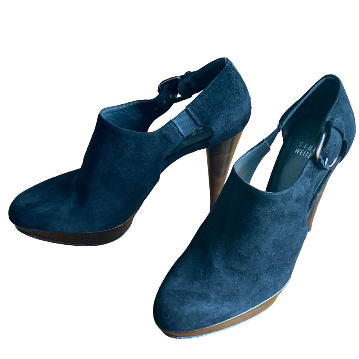 Stuart Weitzman Black Suede Ankle Boots Sz Platform High Heel Pumps  Straps NEW