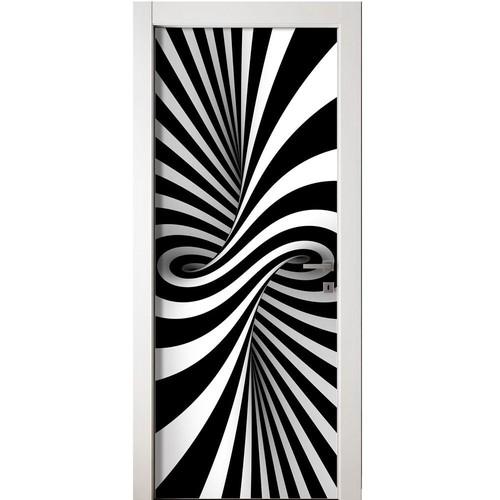 Waterproof Black and White Twisted Stripes Wooden Door Wallpaper