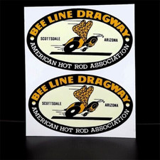 BEE LINE DRAGWAY x2 Vintage Style DECALs, Vinyl car STICKERs, hot rod, rat rod