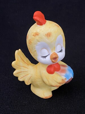 Vintage Lefton Ceramic Easter Chick Flower Basket Figurine Cute Rooster Chicken