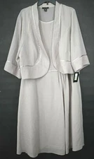 Le Bos Womens Scoop Neck Sleeveless Fit-Flare Jacket Midi Dress 2 Piece 18W