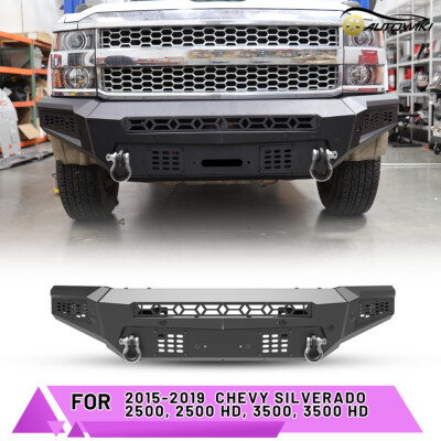 Front Bumper For 2015-2019 Chevy Silverado 2500 3500 HD Black Steel W/Lights