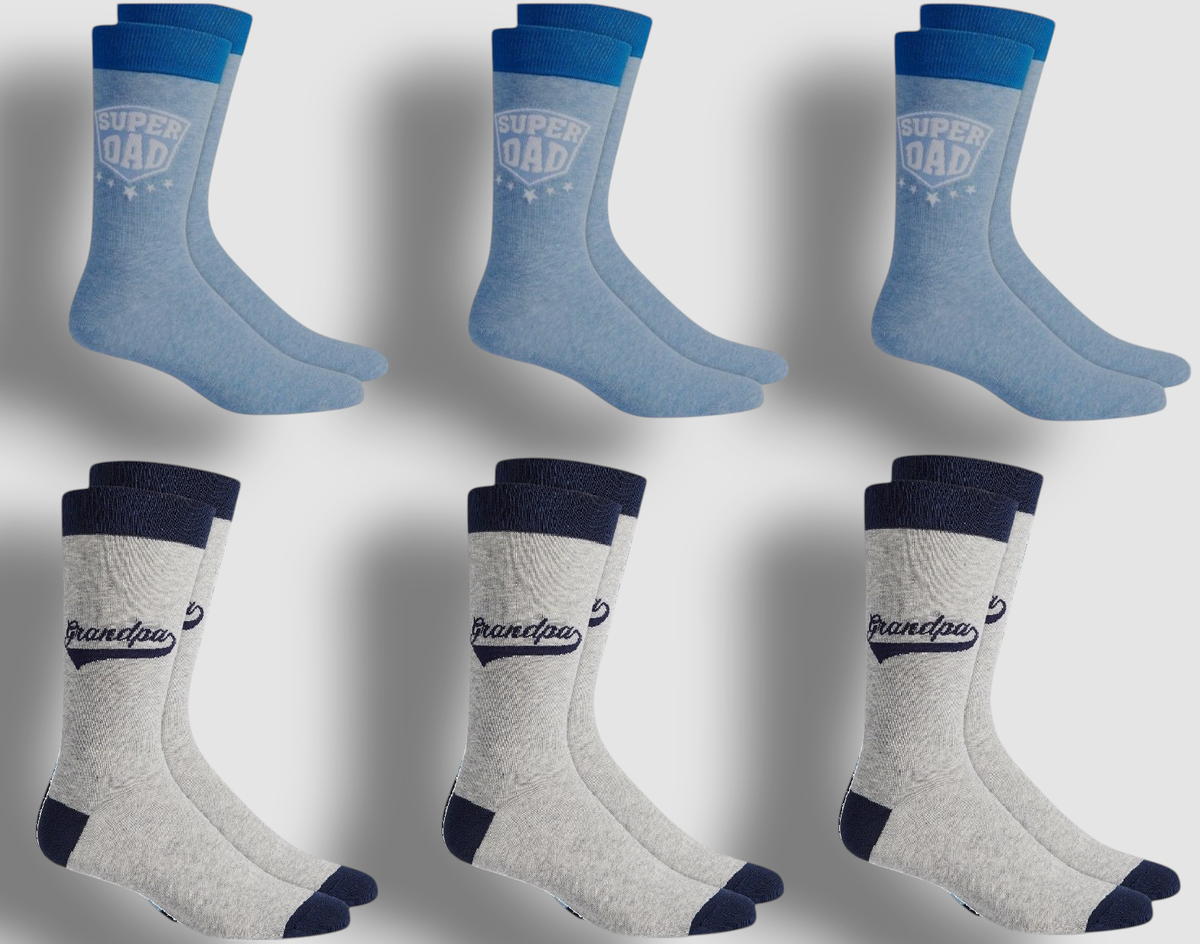 Club Room Men's Blue 6 Pair Dad Crew Dress Grandpa Graphic Socks Size 8-13