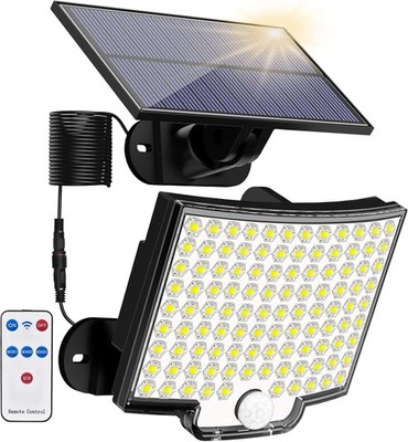 3000LM Solar Powered Motion Sensor Flood Lights with Remote with 16.5Ft Cable