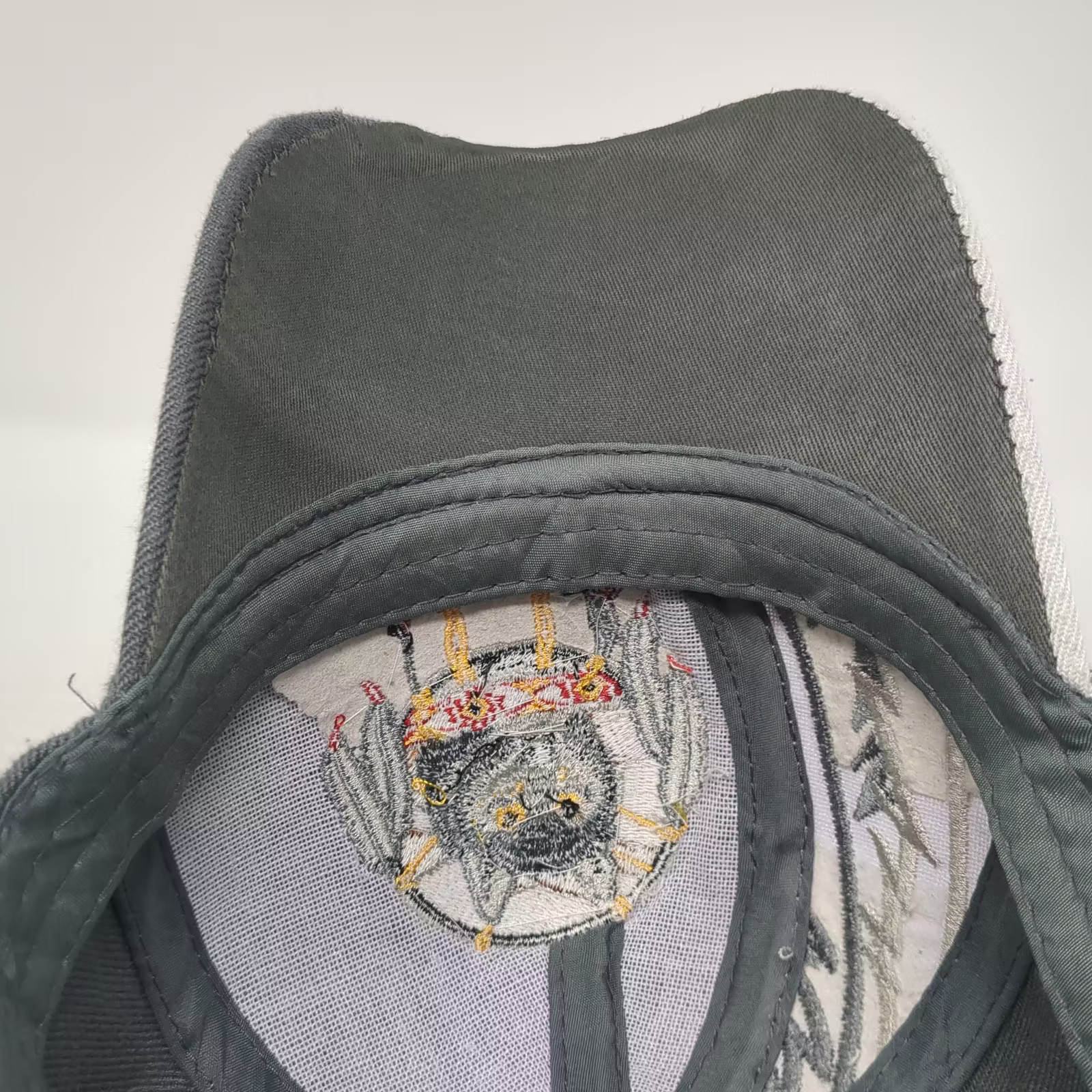 Gray White Baseball Cap OS Wolf Dreamcatcher Embr… - image 8