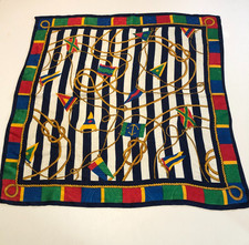 vtg Silk Nautical Scarf 31 x 30.5" Hand Rolled Hem Coastal Rope