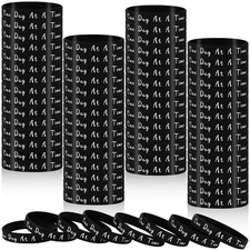 60 Pcs One Day at a Time Silicone Motivational Wristbands Black Inspirational...
