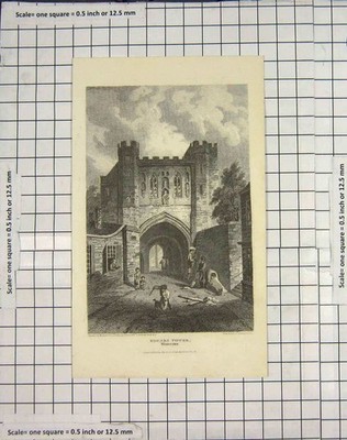 Original alter antiker Druck um 1800 Edgars Tower Worcester Woolnoth 19. Jahrhundert