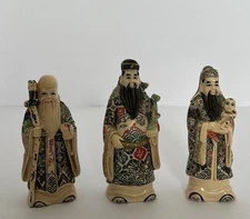 Set of 3 Japanese Wise Men Hand carved Resin Longevity, Prosperity, and Happy