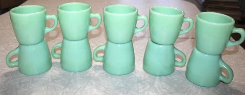 9 Vintage Fire King Jadeite Green C Handle Coffee Tea Cups Restaurant Ware