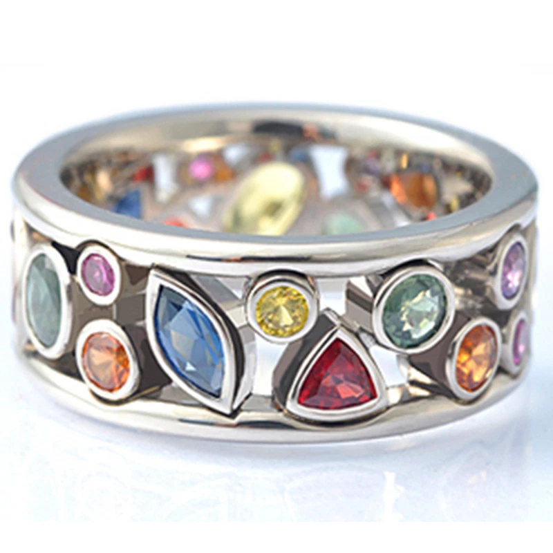 Verlobungsring Damen Ring 925 Silber beschichtet Zirkonia Farbige Edelsteine - Bild 1 von 4