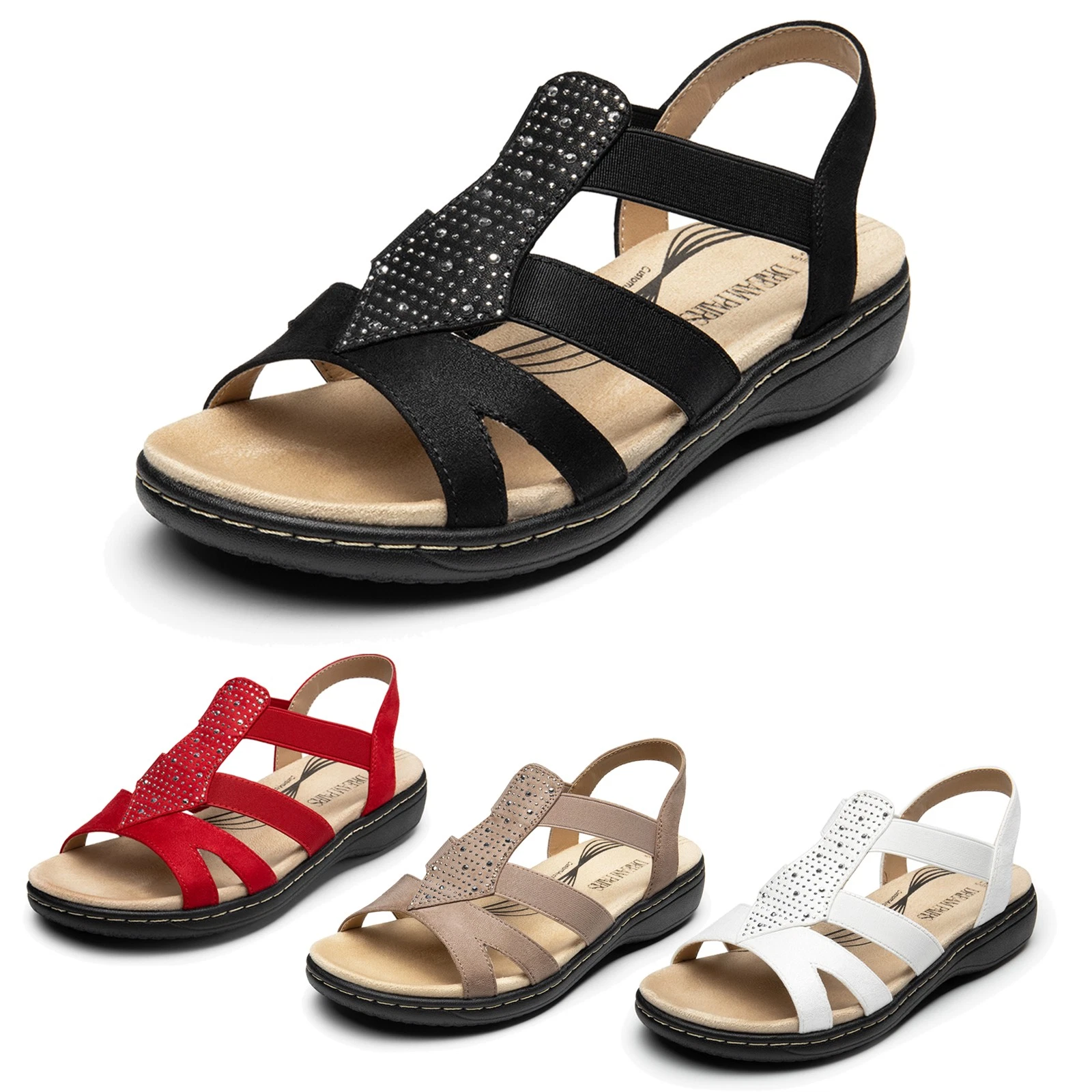 Women Arch Support T-Strap Flat Sandals All Day Comfort Summer Vacation Sandals